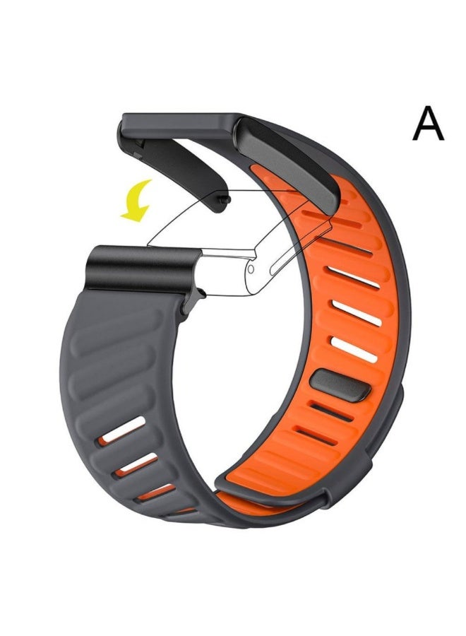 سوار معصم سيليكون متين ومريح متوافق مع سوار WHOOP 5.0، سوار رياضي بديل مقاوم للماء وقابل للتعديل مصنوع من السيليكون الناعم والمتين والمسامي للرجال والنساء مع موصل إطار معدني (رمادي داكن برتقالي)